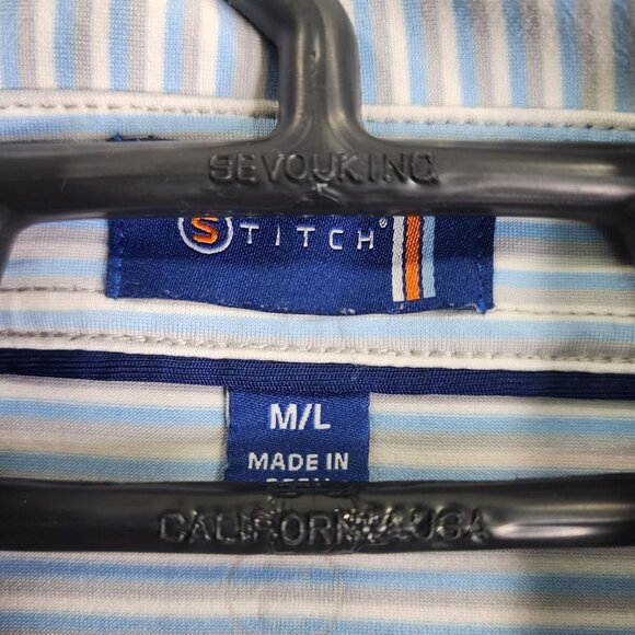 Men's Stitch Golf Striped Polo Shirt Blue Gray & White Short Sleeve Size M/L - Picture 5 of 11